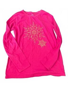 Cat & Jack Girls' Pink Long Sleeve Shirt with Gold Snowflake Design XL (14/16)